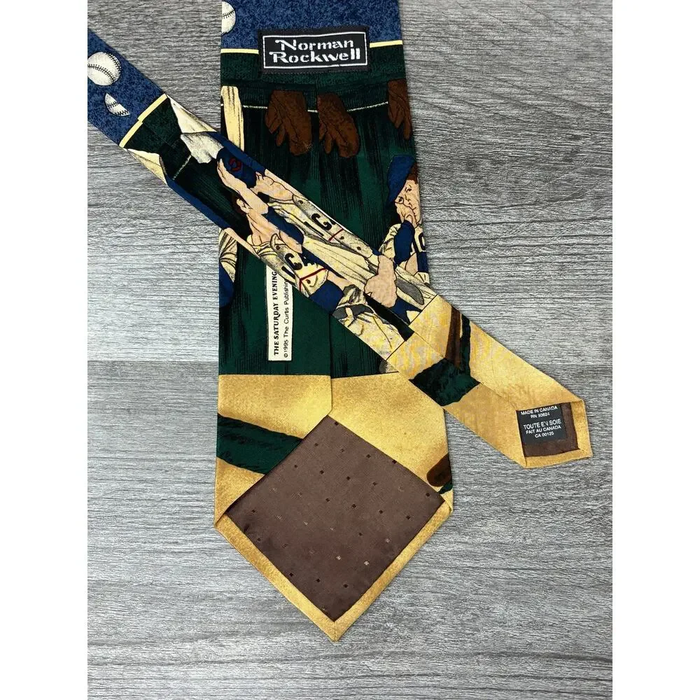 Norman Rockwell 1995 Silk Tie Baseball Saturday Evening Post Vintage 4